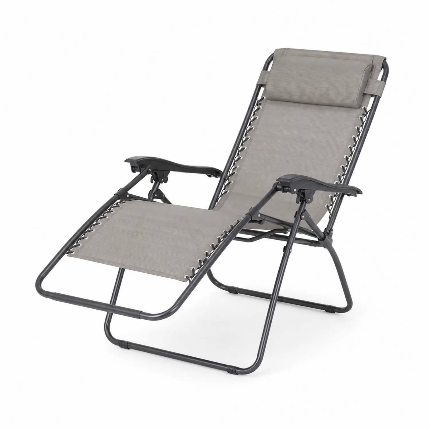 Silla tumbona reclinable de acero y textilene gris