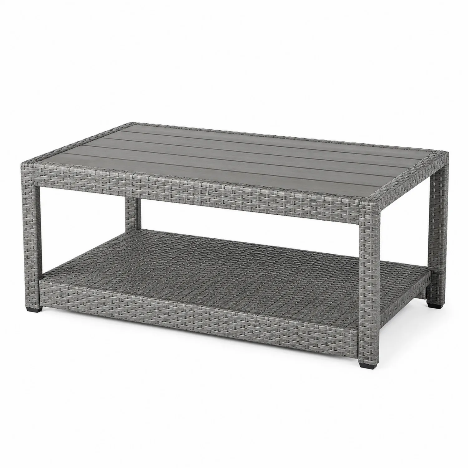 Mesa de centro de ratán y madera gris