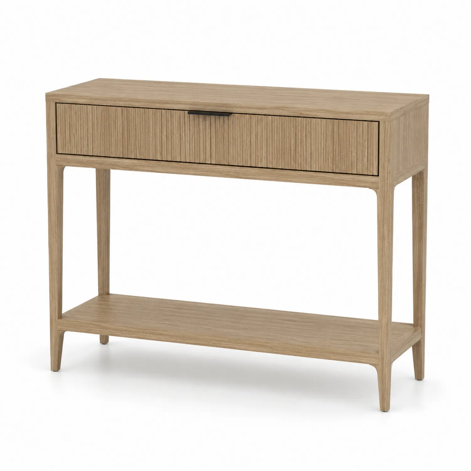 Mesa consola de madera de roble con cajón y estante