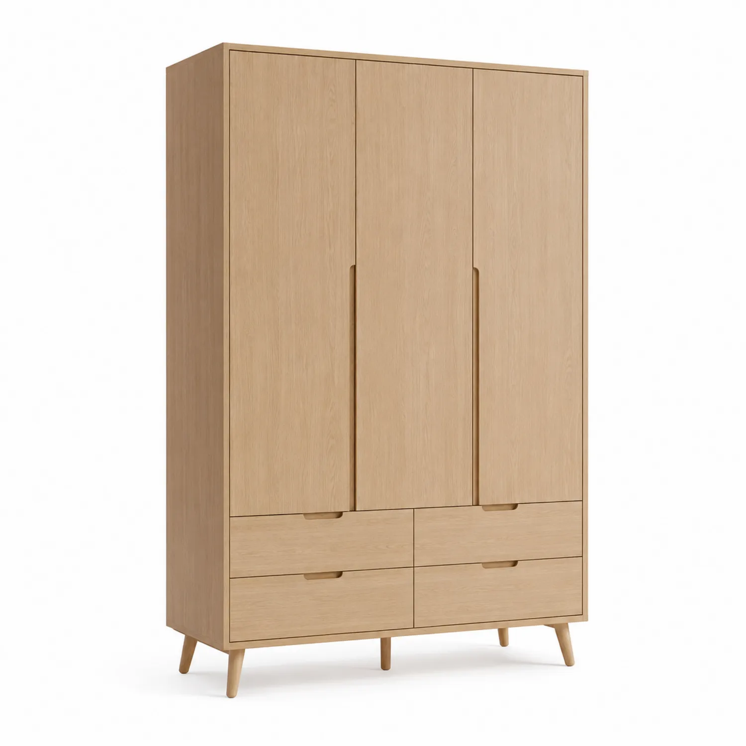 Armario de Madera de Roble con 3 Puertas y 4 Cajones 200x150x60 cm