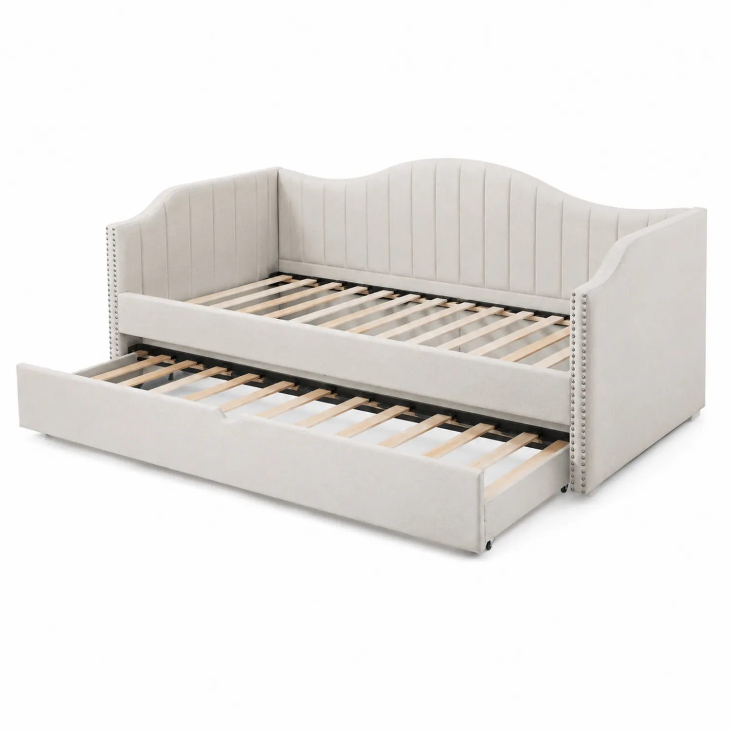 Sofá cama de madera y lino con cama nido Beige