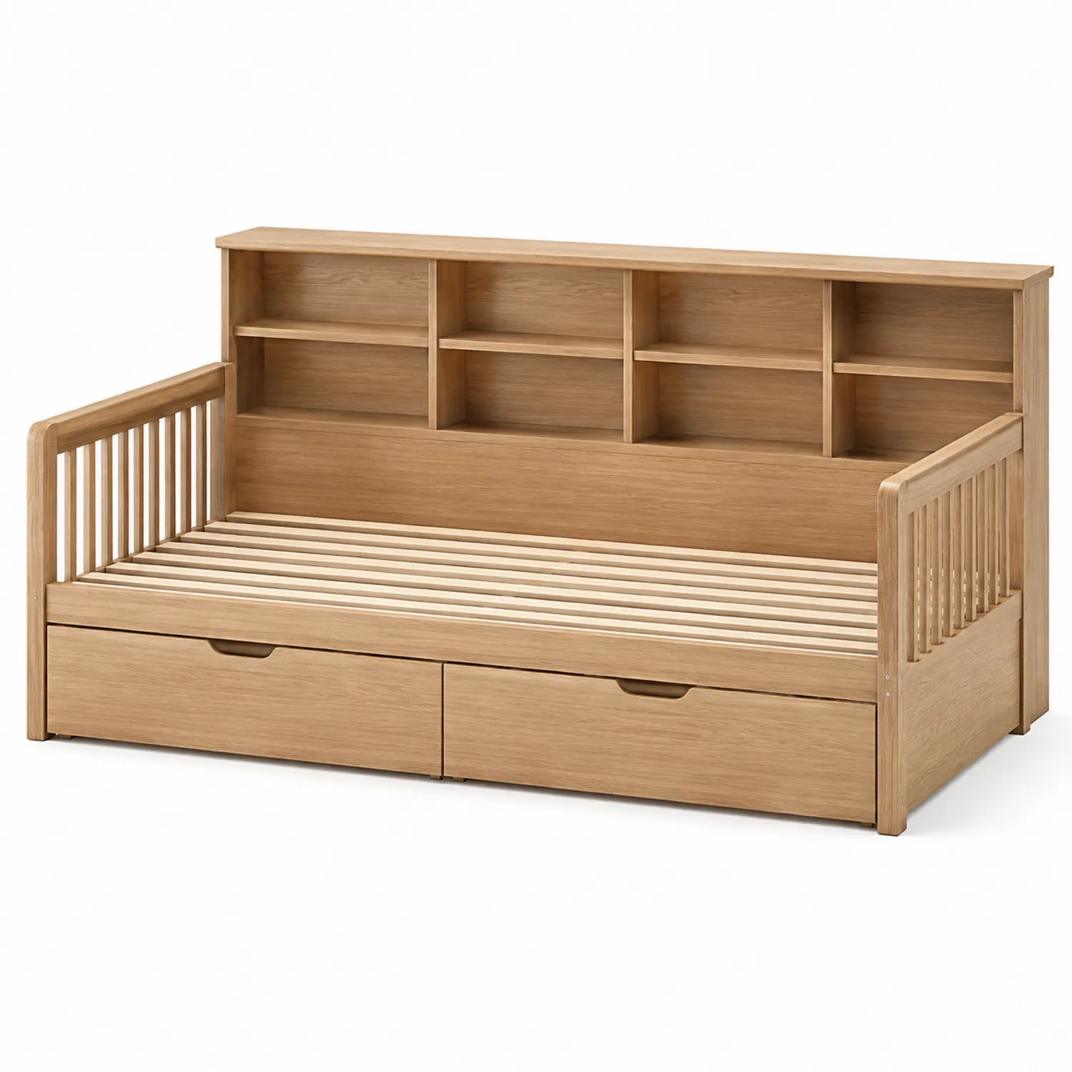 Cama de Día de Madera con Cajones y Estantería