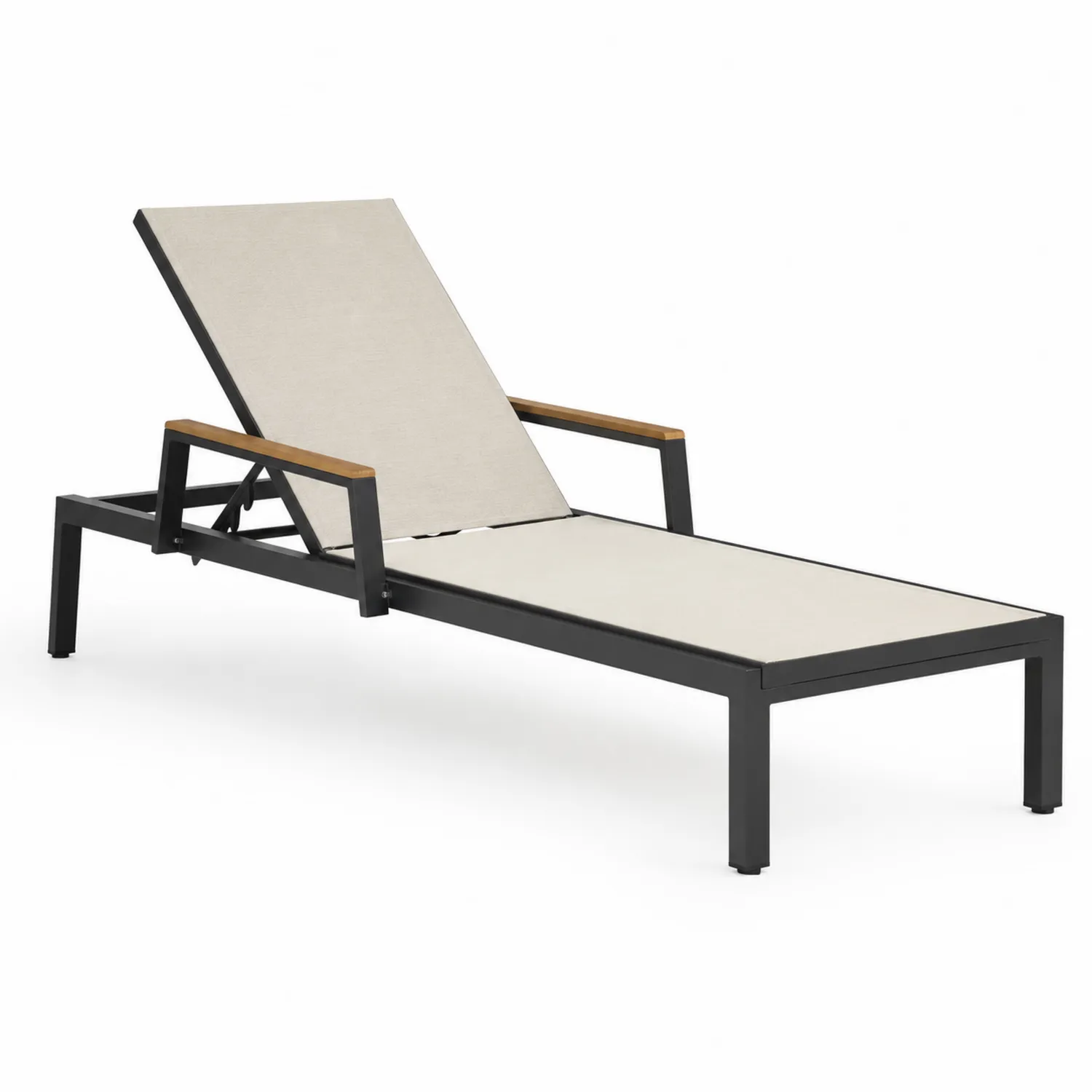 Tumbona de aluminio y madera ajustable en negro y beige