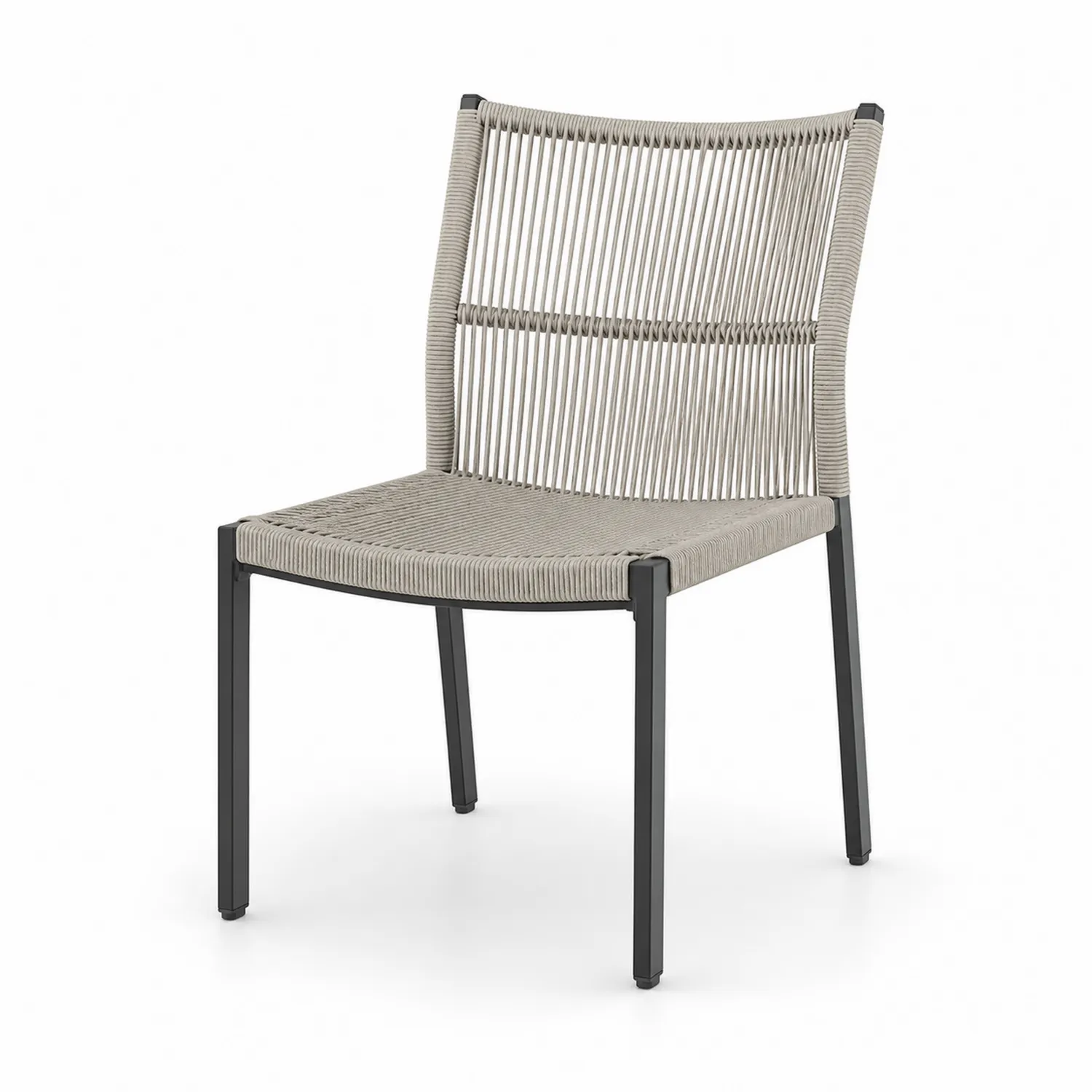 Silla de acero y cuerda sintética beige, 45x55x85 cm