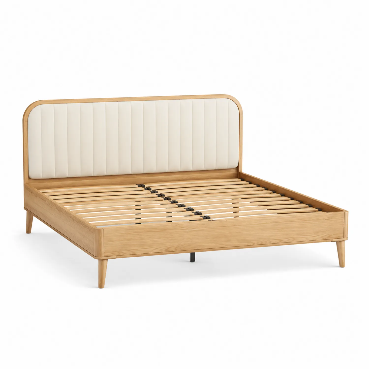 Cama matrimonial de madera maciza con cabecera de poliéster