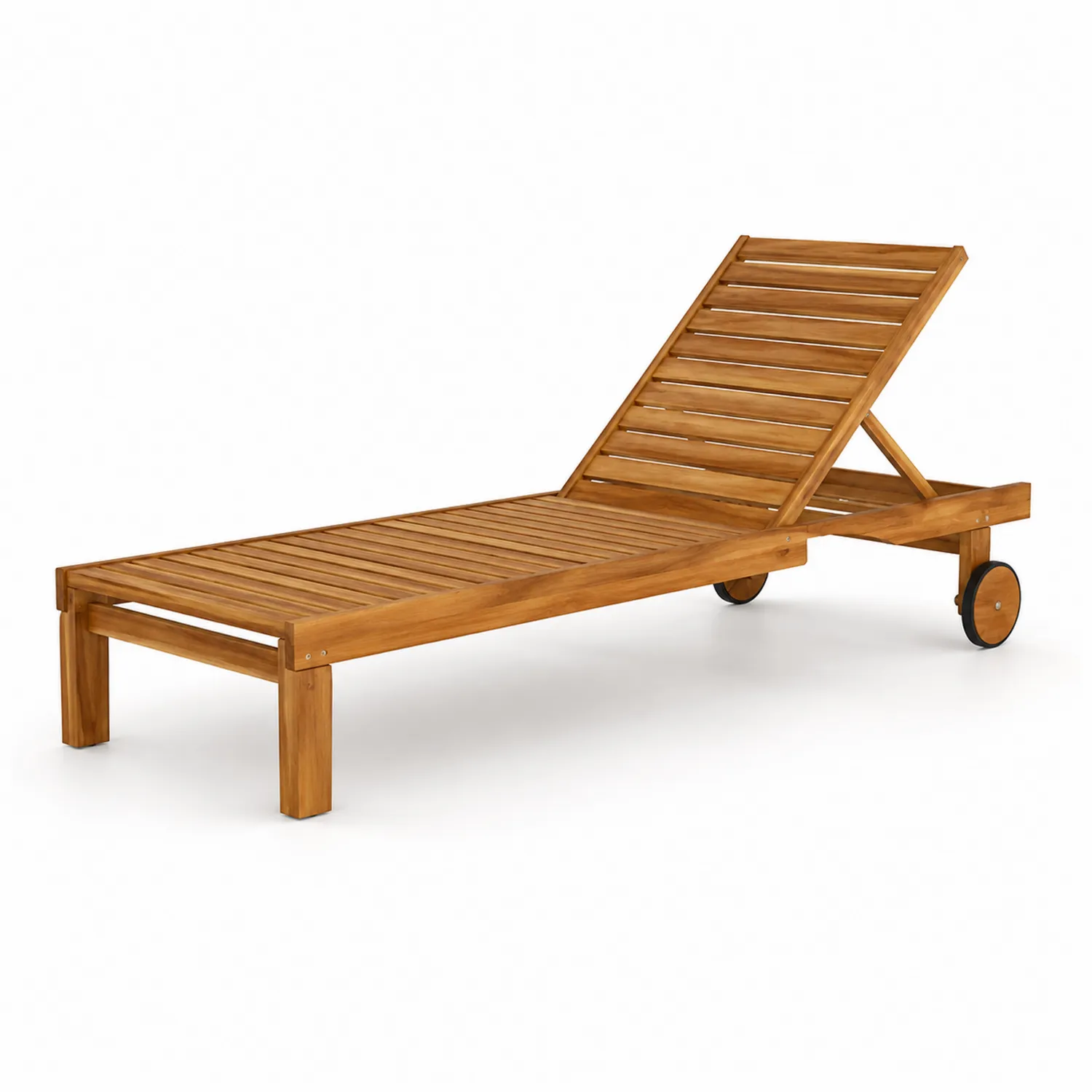 Tumbona de Madera de Acacia con Respaldo Ajustable y Ruedas