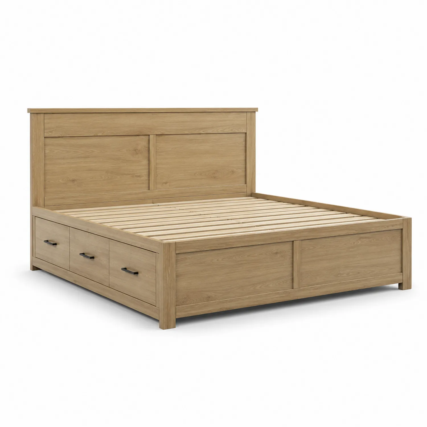 Cama doble de madera de roble 200x160 cm con almacenaje
