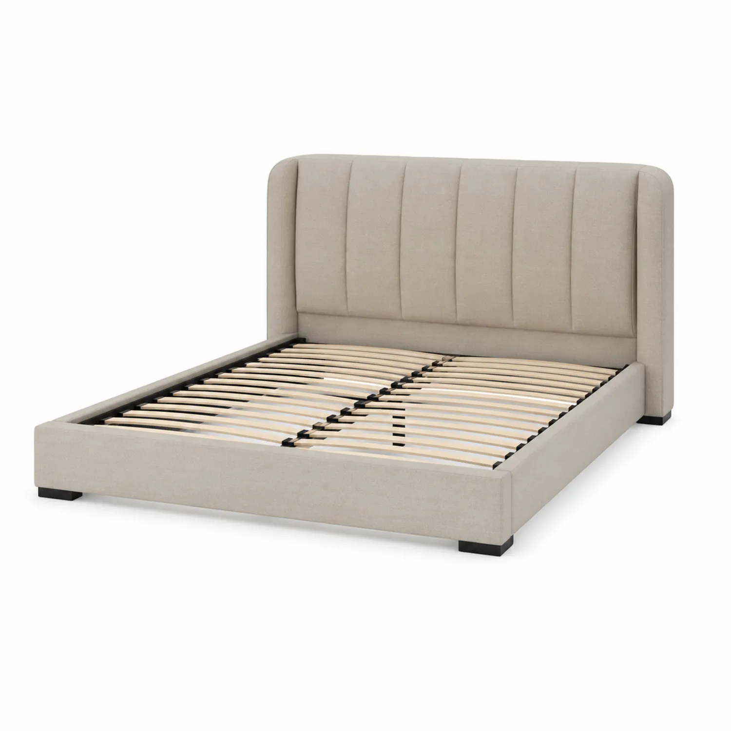 Cama matrimonial tapizada con cabecero 150x200 cm Beige