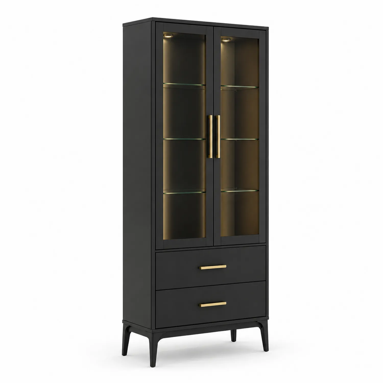 Vitrina de MDF con Puertas de Vidrio Templado Negro 180x70x40 cm