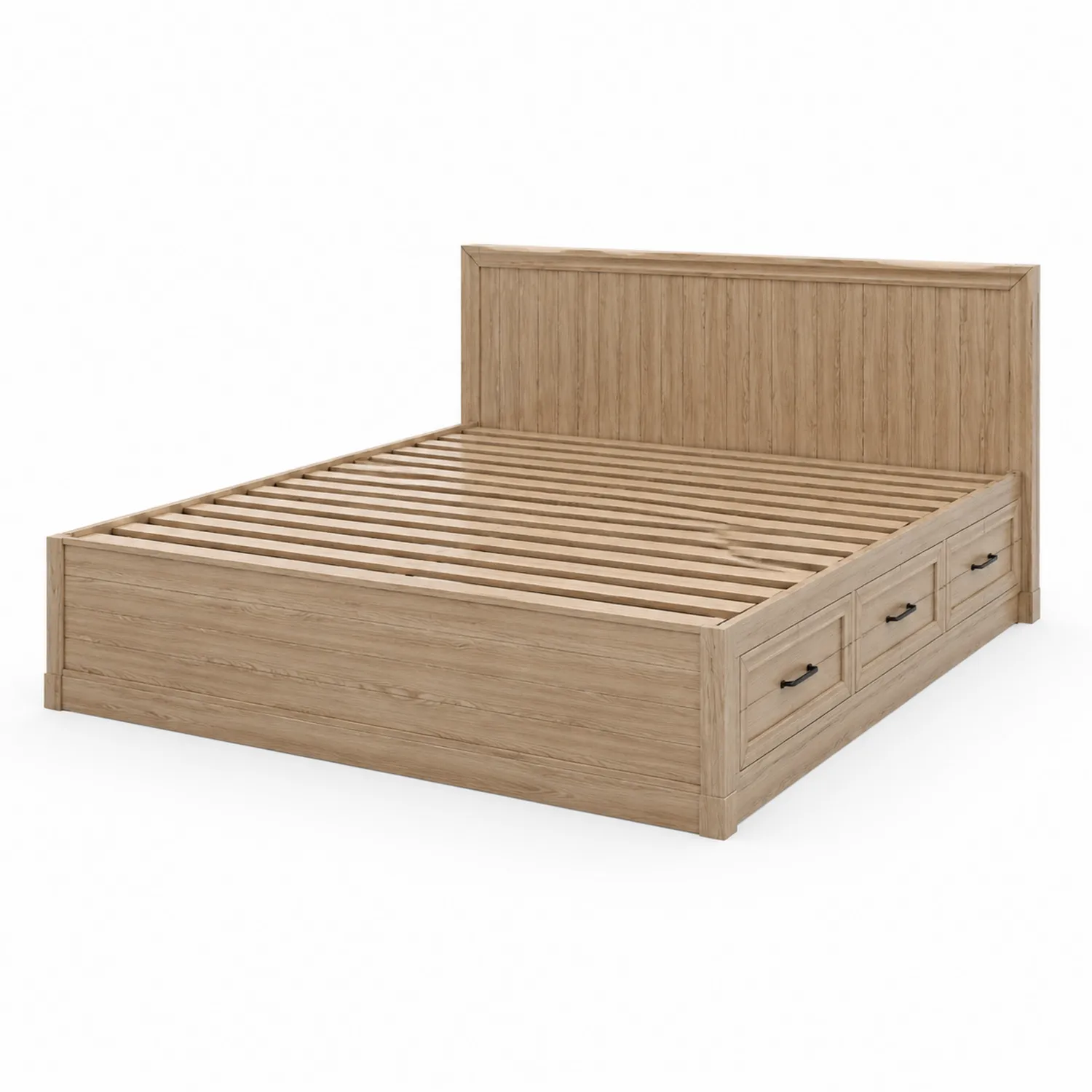 Cama doble de madera de roble con cajones 200x160 cm