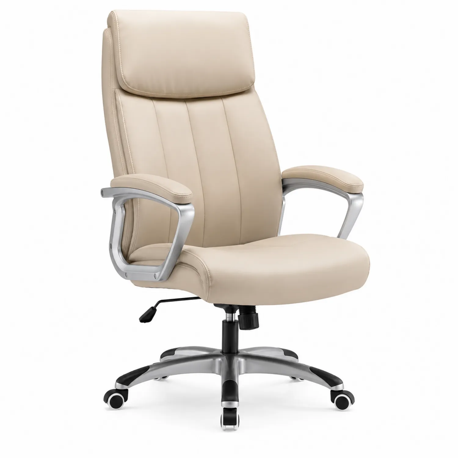 Silla de Oficina de Cuero PU Beige con Base Metálica