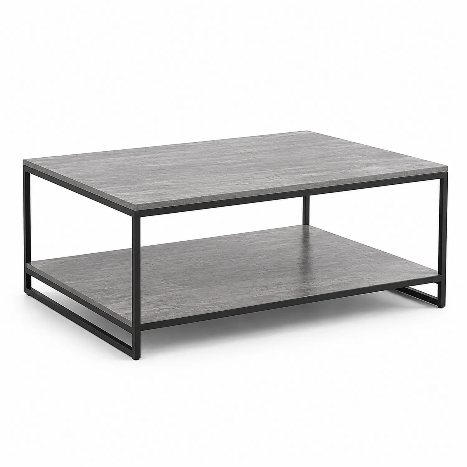 Mesa de centro de madera y metal gris con estante de 110x60x45 cm