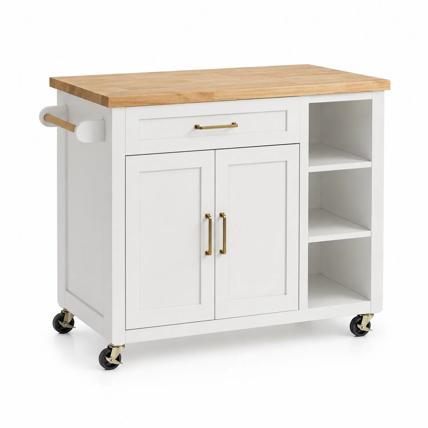 Carrito de Cocina de MDF con Encimera de Roble y Ruedas