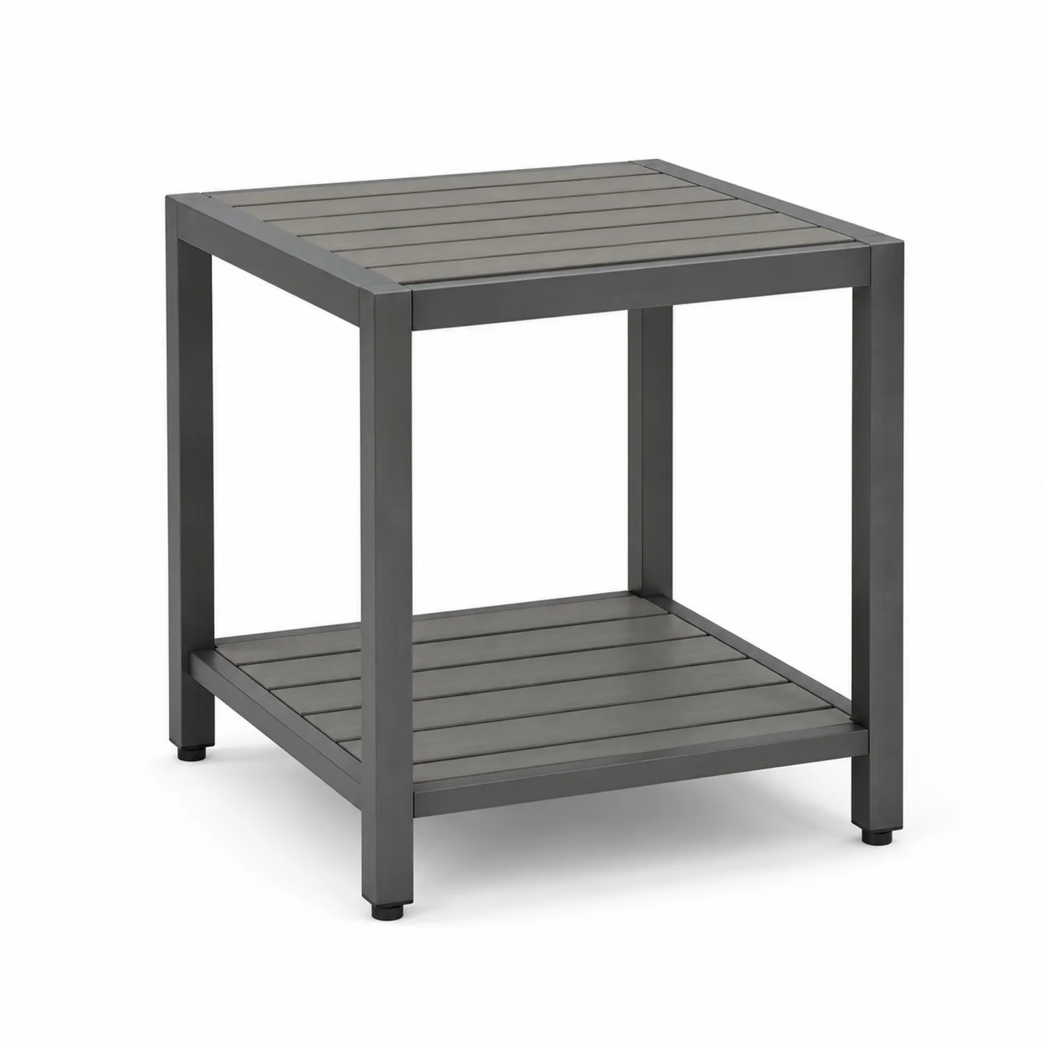 Mesa auxiliar de metal gris para exteriores
