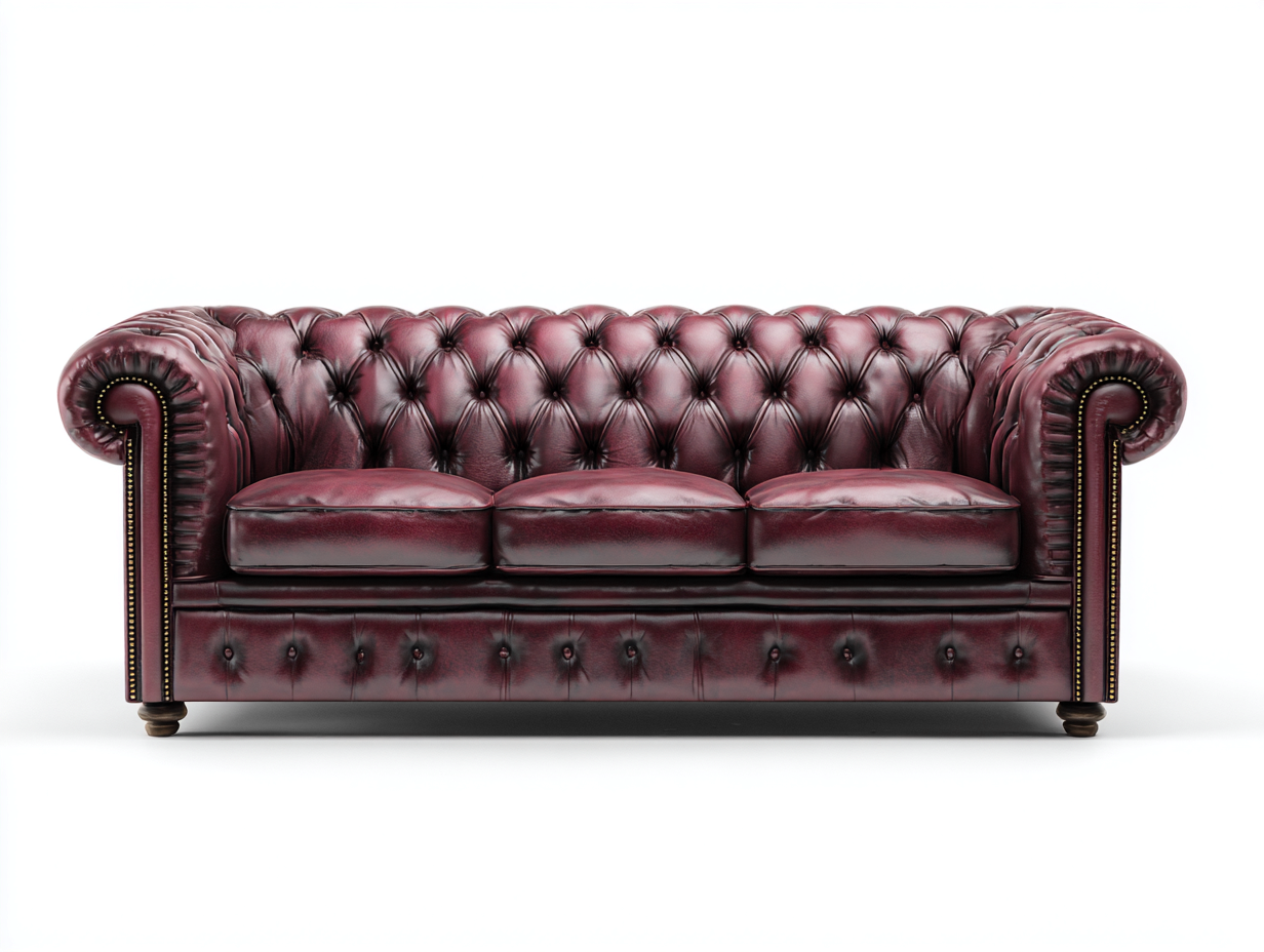 3 Sitzer Sofas Echtleder 210x90x75 cm - Bordeauxrot - Chesterfield Stil mit Knopfheftung - Klassisches Design für Wohnzimmer geeignet-Oakmyhome