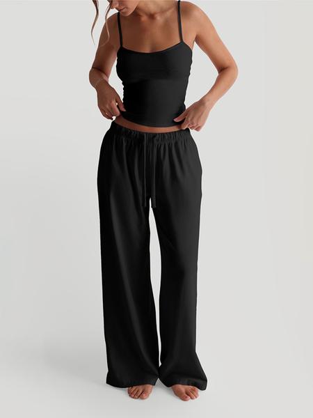 Two-Piece Set Women's Solid Color Cami Top & Pants, Casual Sleeveless Top & Pants for Daily Wear, Ladies Summer Clothes