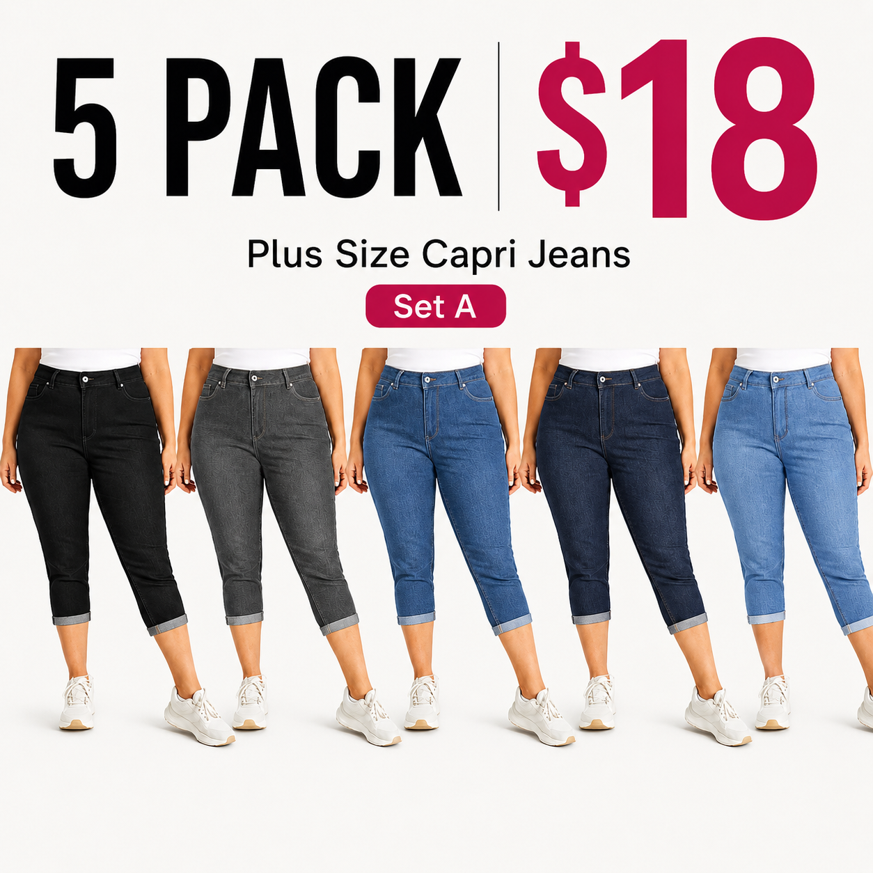 Plus Size High Waist Stretch Capri Jeans Bundle image 4