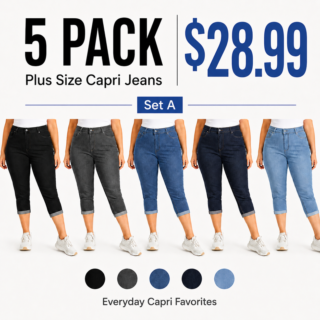 Plus Size High Waist Stretch Capri Jeans Bundle