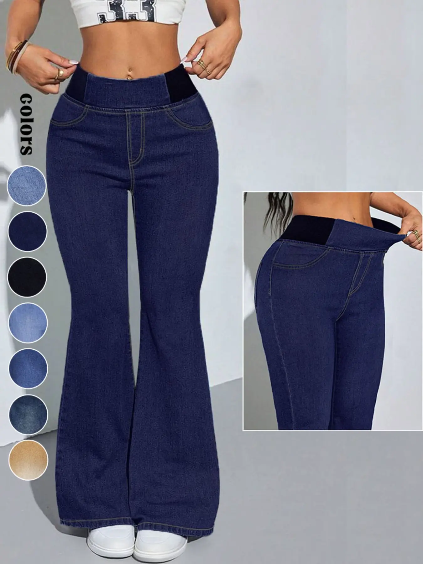 Women's Mid-High Waist Elastic Waist Flared Jeans