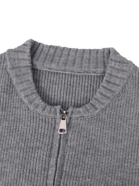 Women's Solid Drop Shoulder Zipper Sweater Cardigan, Casual Long Sleeve Round Neck Knitwear for Fall & Winter, Fashion Women's Knit Clothing for Daily Wear