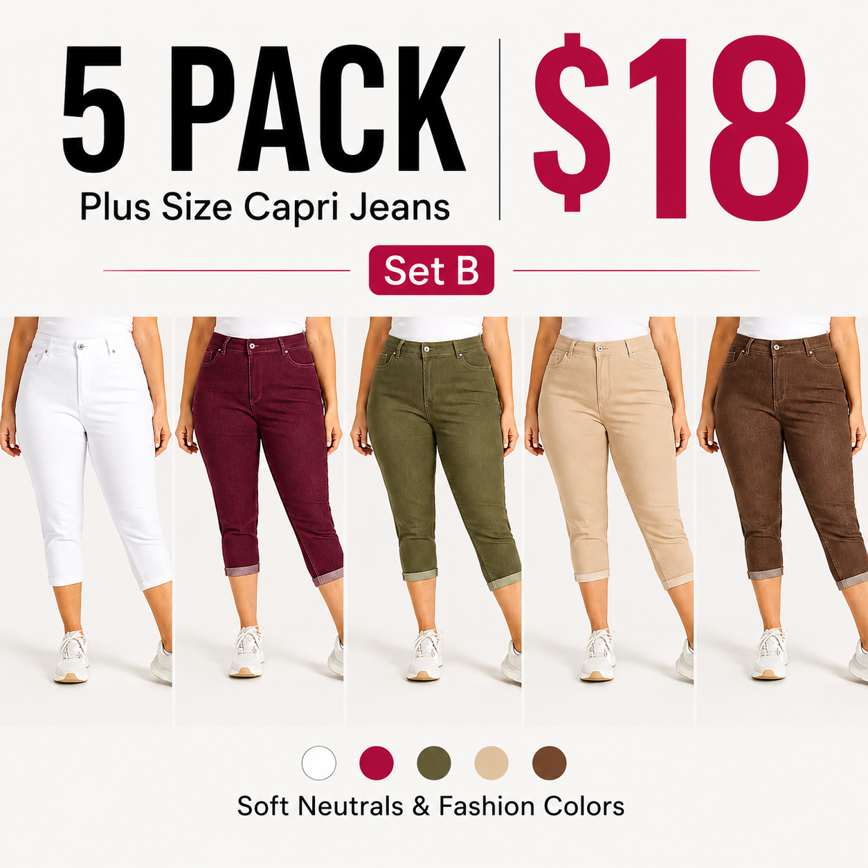 Plus Size High Waist Stretch Capri Jeans Bundle image 6