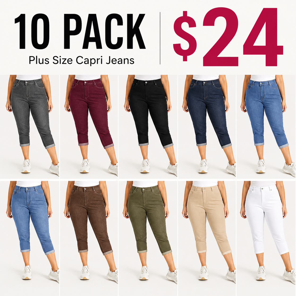 Plus Size High Waist Stretch Capri Jeans Bundle image 1