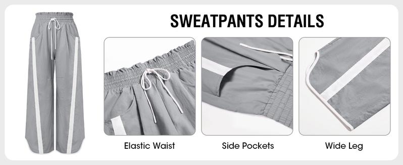 SCUSTY Women's Baggy Wide Leg Pants Casual Drawstring Elastic Waisted Contrast Color Workout Y2K Track Pants High Waist Lightweight Polyamide Fabric SCUSTY Women's Baggy Wide Leg Pants Casual Drawstring Elastic Waisted Contrast Color Workout Y2K Track Pants High Waist Lightweight Polyamide Fabric