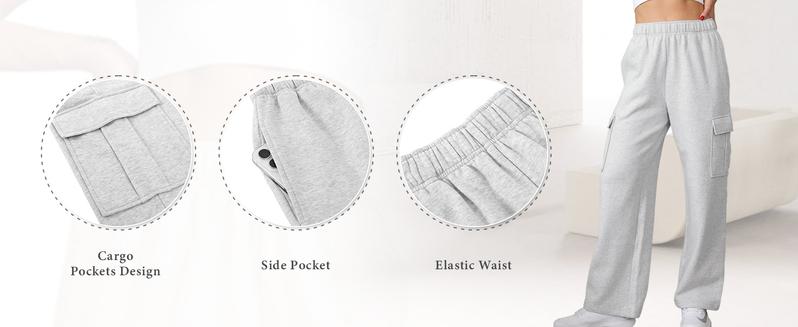 JEKAOYI Womens High Waist Cargo Sweatpants Baggy Fleece Casual Workout Jogger Solid Color Pants with Pockets