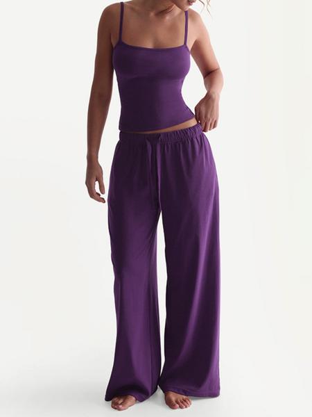 Two-Piece Set Women's Solid Color Cami Top & Pants, Casual Sleeveless Top & Pants for Daily Wear, Ladies Summer Clothes