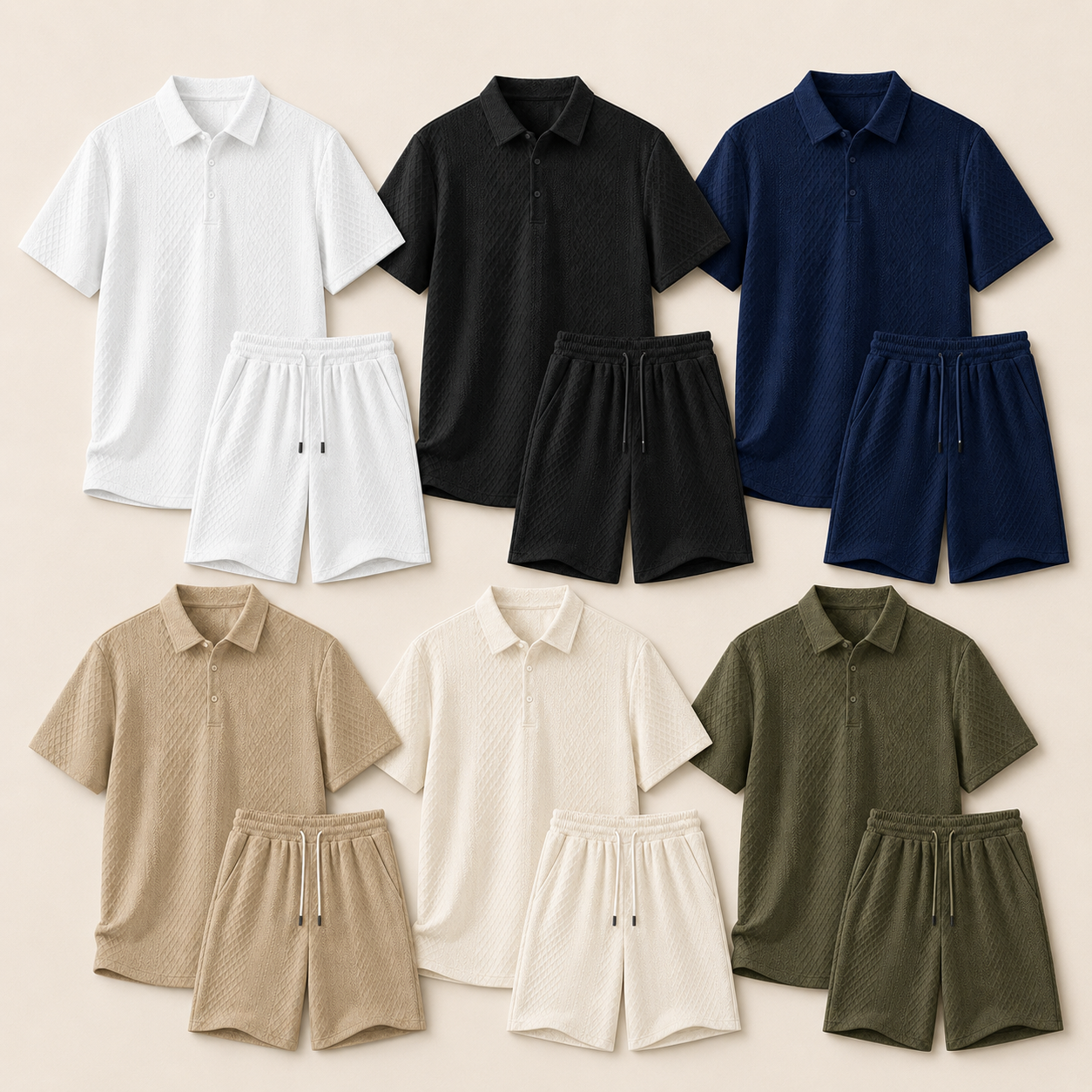 6-Pack Earth Set men textured knit polo shorts set