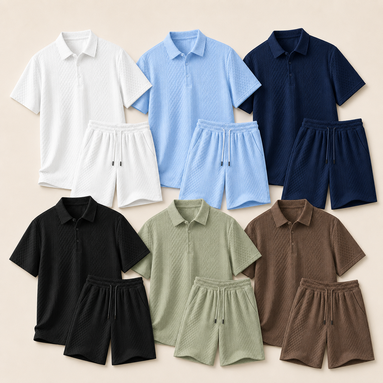 6-Pack Core Set men textured knit polo shorts set
