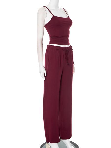 Two-Piece Set Women's Solid Color Cami Top & Pants, Casual Sleeveless Top & Pants for Daily Wear, Ladies Summer Clothes