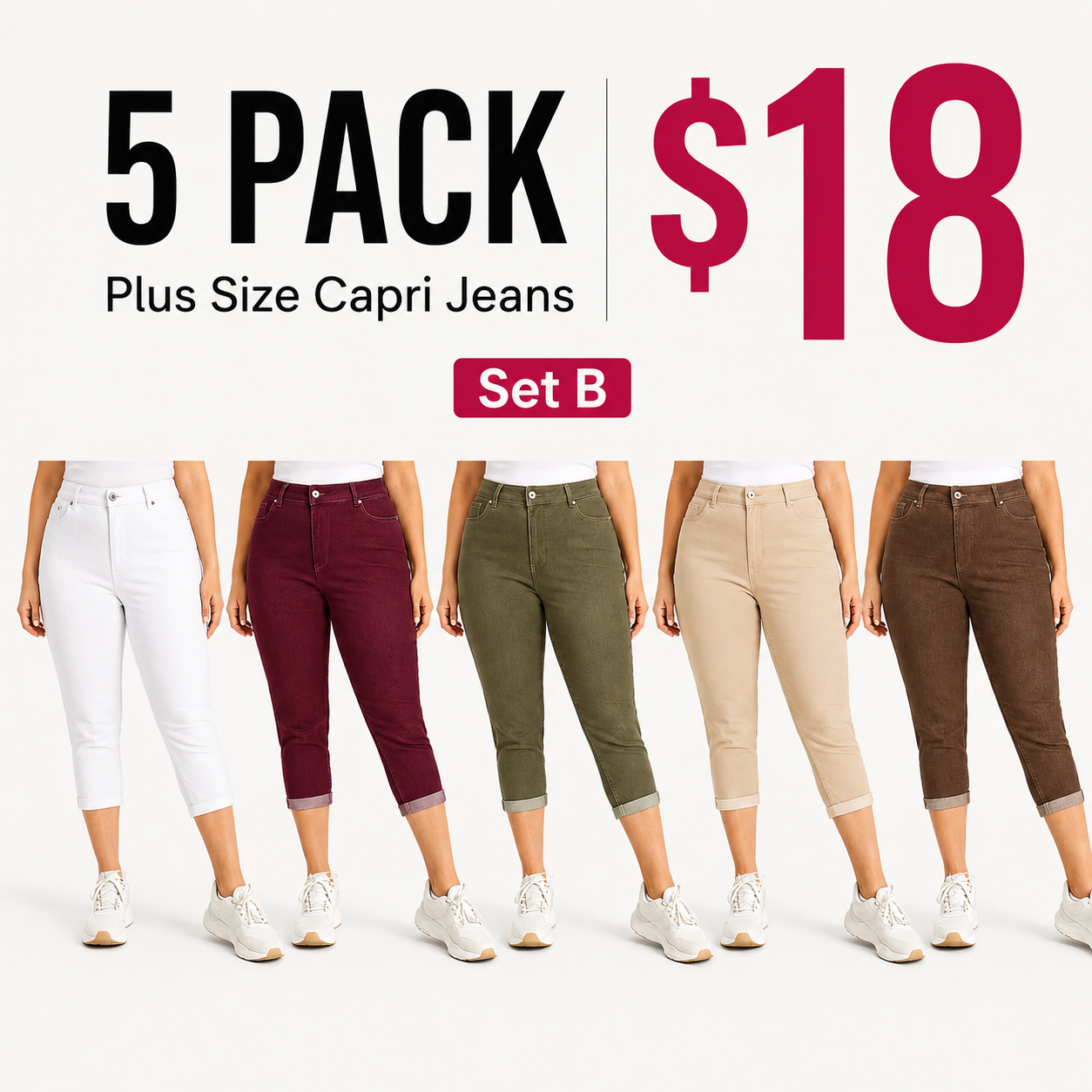 Plus Size High Waist Stretch Capri Jeans Bundle image 3