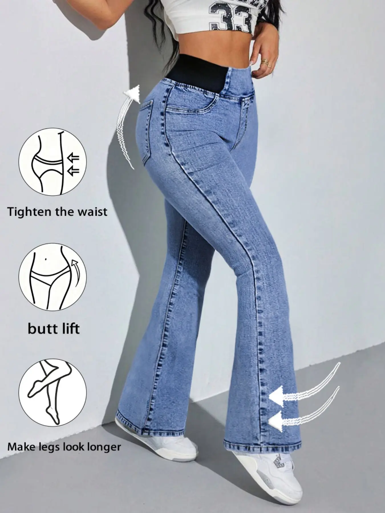 Women's Mid-High Waist Elastic Waist Flared Jeans