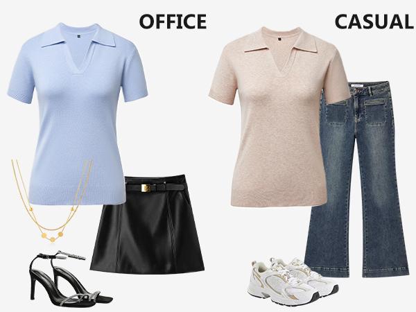 Arach&Cloz Womens Wool Blend Polo Shirts Spring Summer Sweater Tops 2025 Short Sleeve Soft Trendy Business Casual Outfits