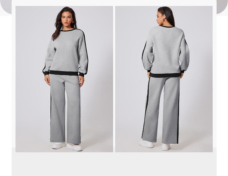 Aleumdr Women's 2 Piece Outfit Fleece Sweatsuit Casual Lounge Matching Sets Crewneck Loose Fit Cozy Sweatshirt & Straight Leg Sweatpants Womenswear