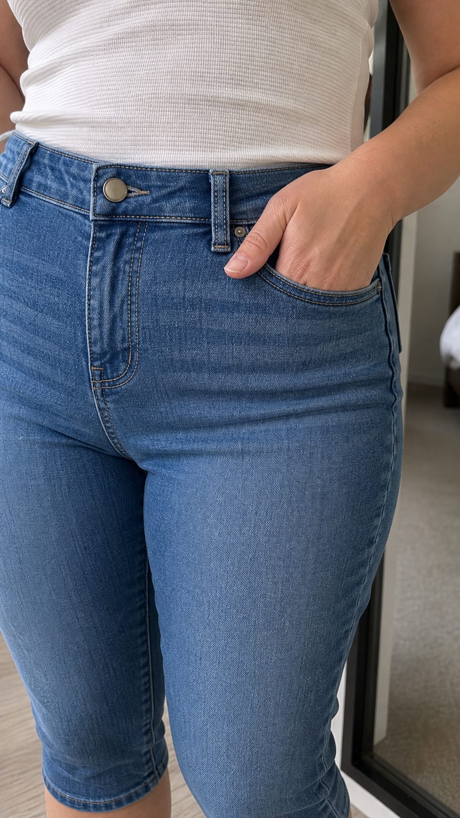 Close pocket detail capri jeans fit reference