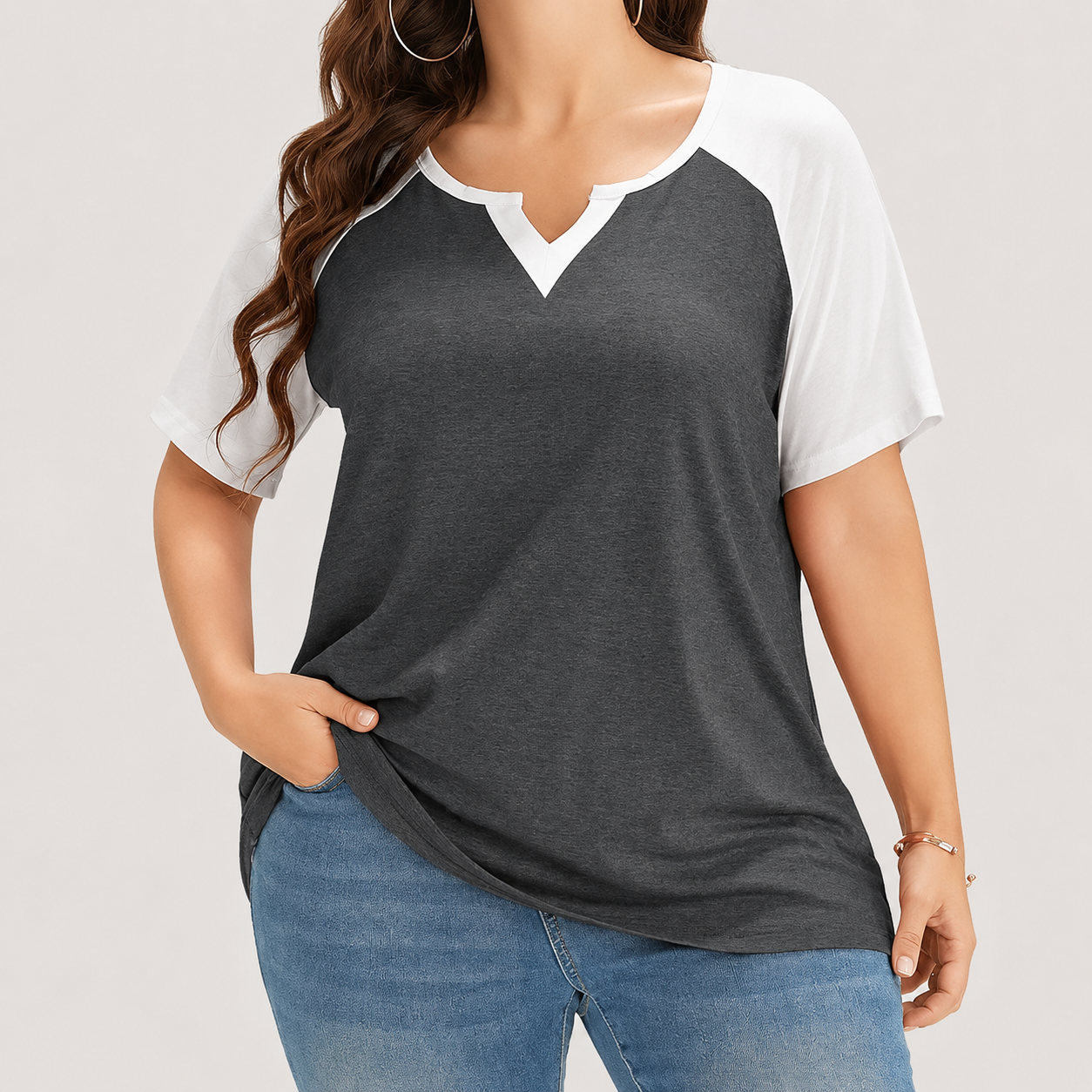 Plus size colorblock raglan tee color option 7