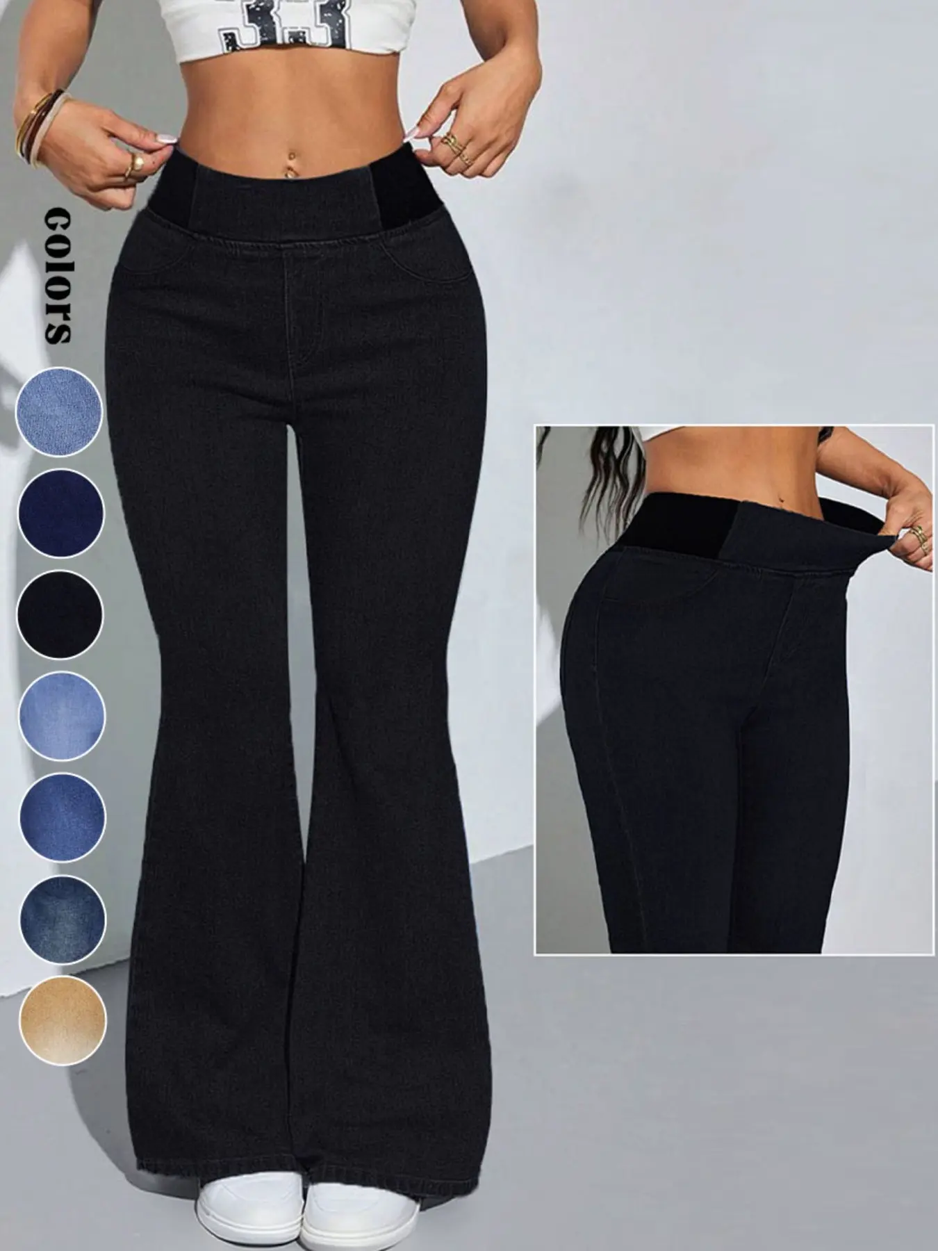 Women's Mid-High Waist Elastic Waist Flared Jeans