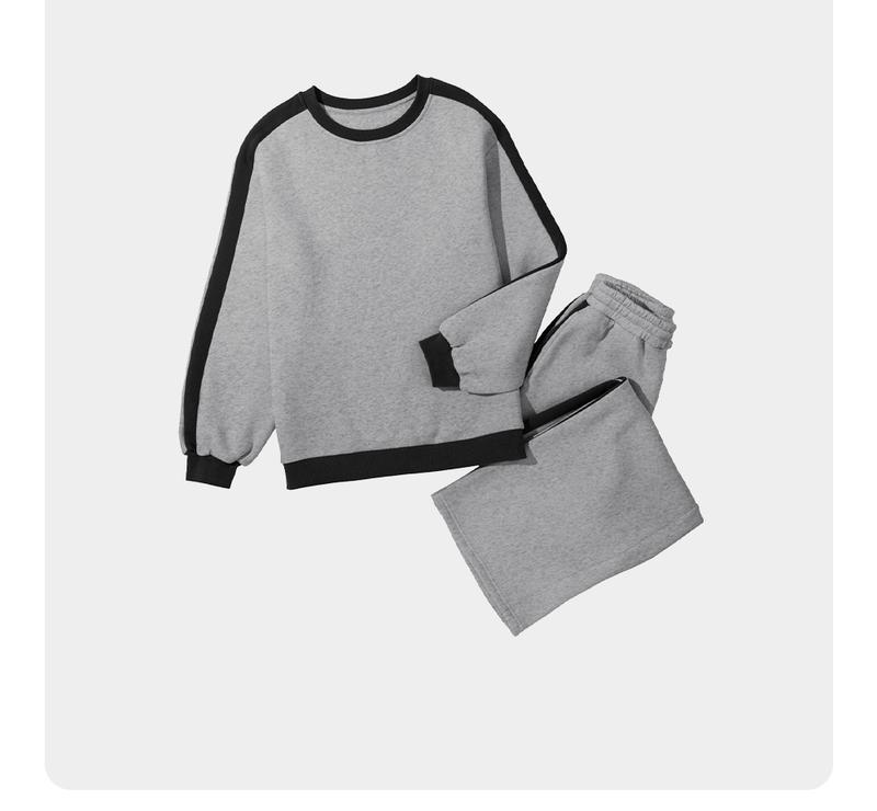 Aleumdr Women's 2 Piece Outfit Fleece Sweatsuit Casual Lounge Matching Sets Crewneck Loose Fit Cozy Sweatshirt & Straight Leg Sweatpants Womenswear