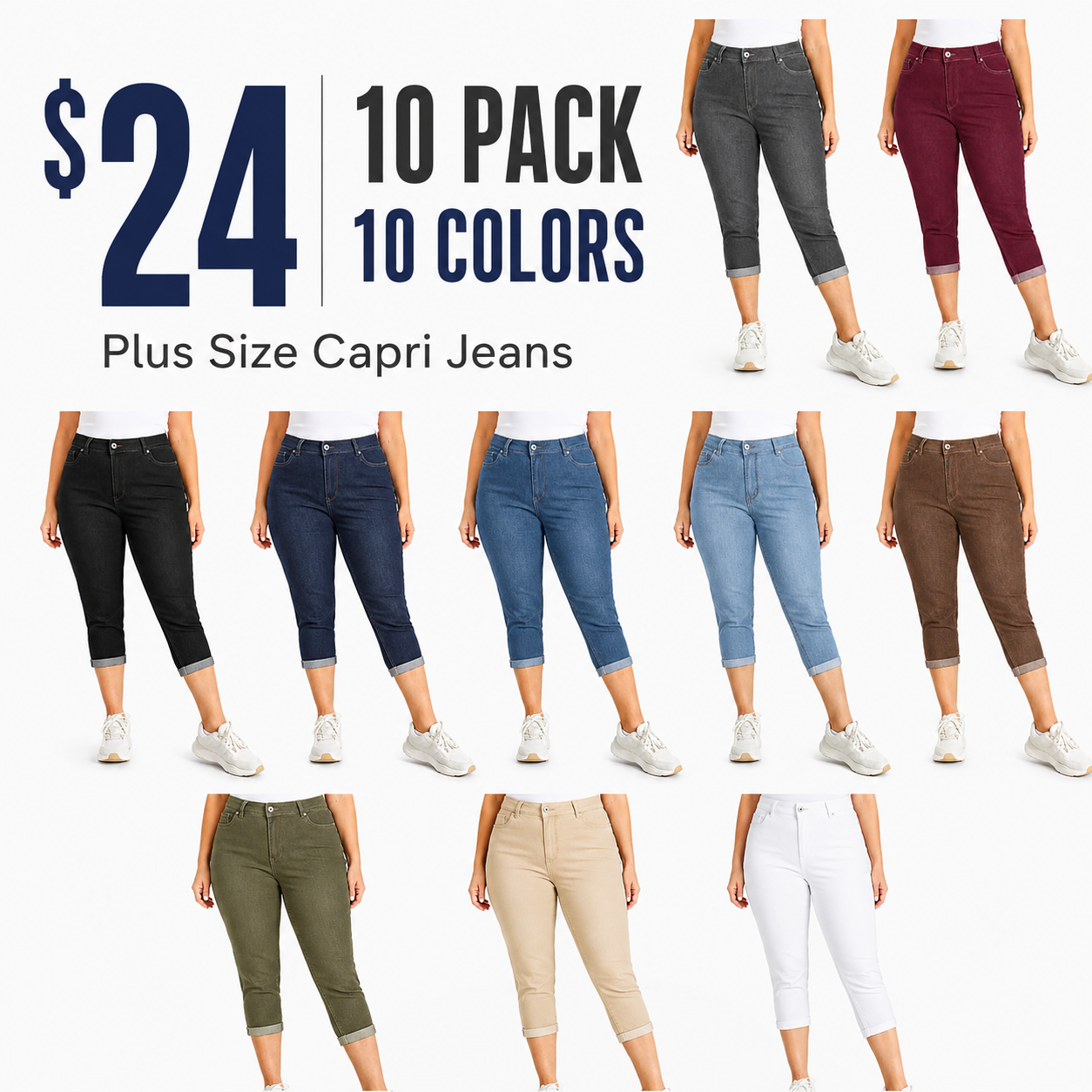 Plus Size High Waist Stretch Capri Jeans Bundle image 2