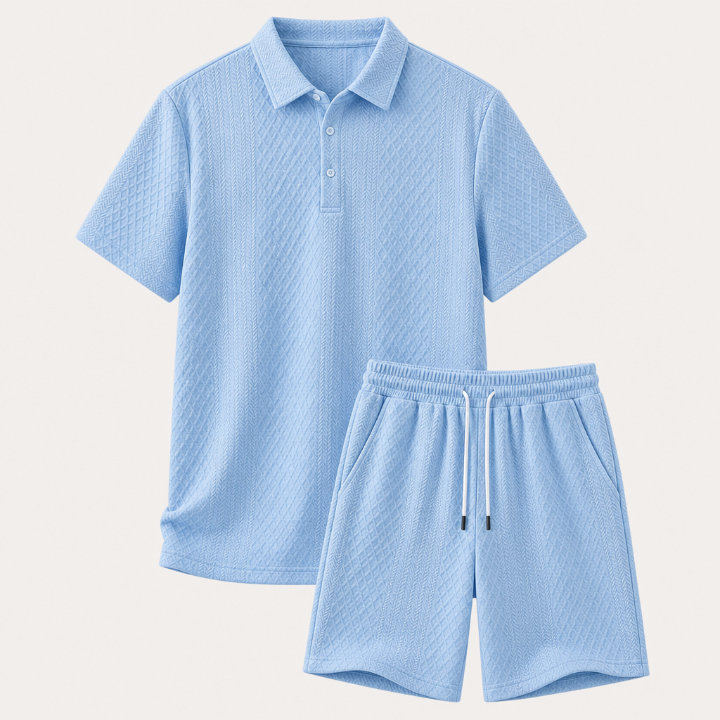 Men textured knit polo shorts set front product image