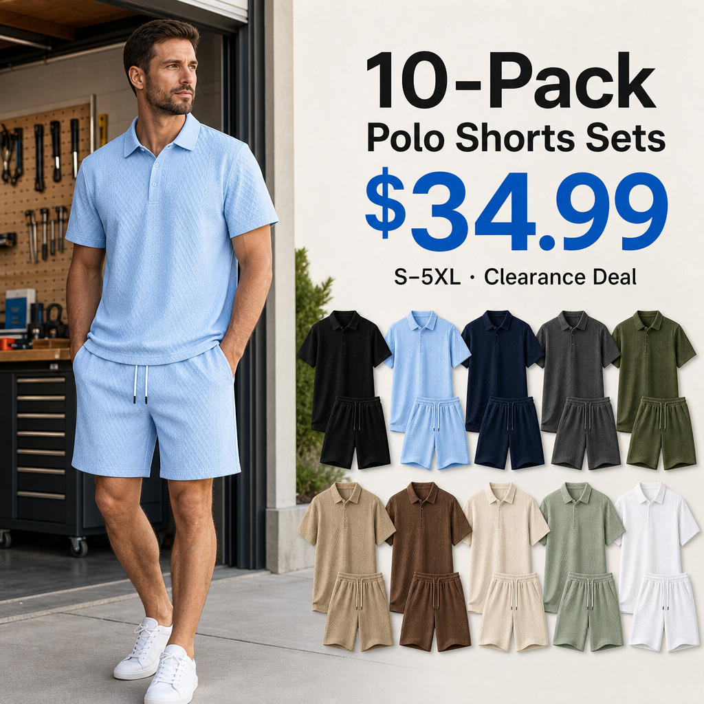 Men's Textured Knit Polo & Shorts Set