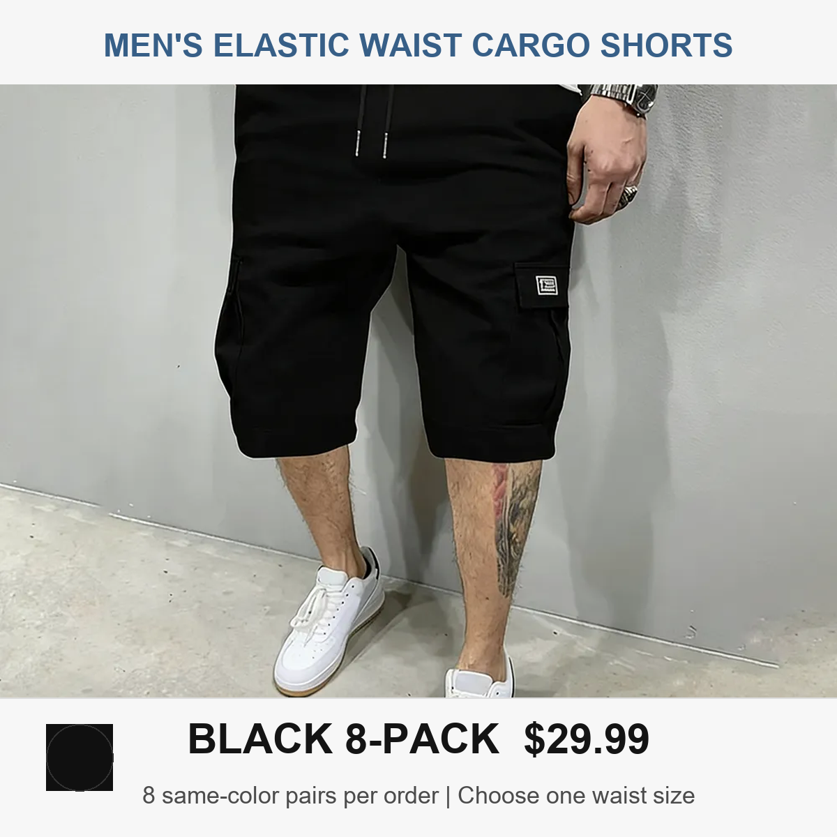 Men's 8-pack cargo shorts - Black 8-Pack