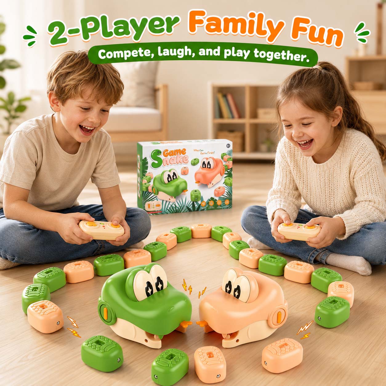 🧲🐍 2 Players Slither Snake Remote Control Toy, Eating Snake RC Car Toy, Realistic Crawling Snake Game Race Car for Kid🎄🎮