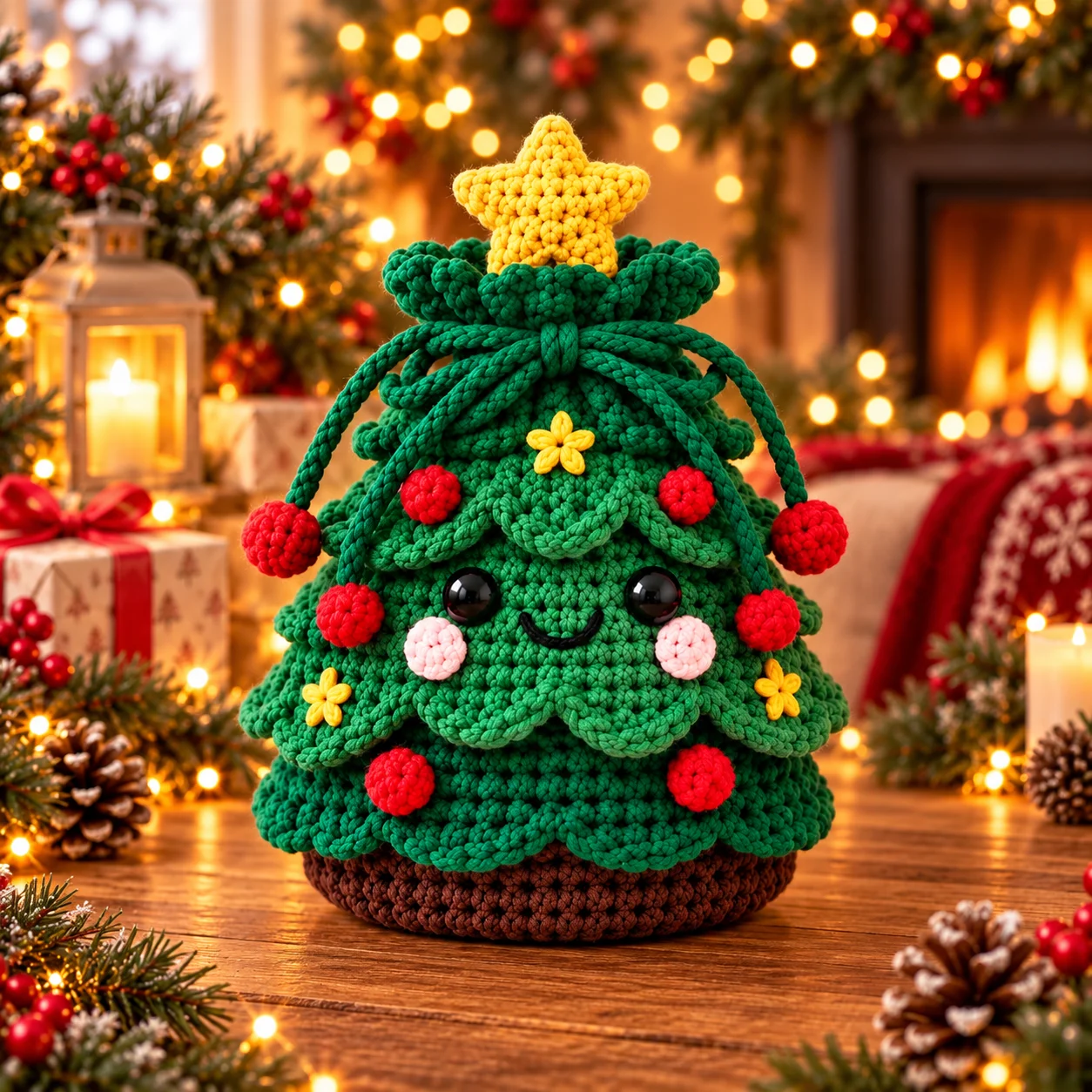 🎄 Christmas Crochet Character Gift Pouch | Reusable Drawstring Gift Bag — 12 Festive Designs