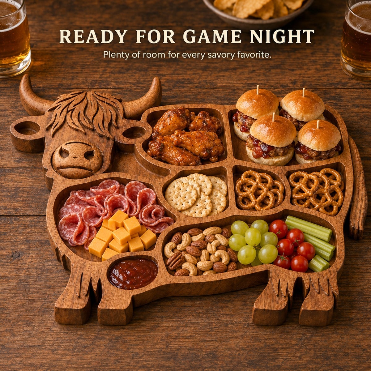 🐂🌾Highland Cow Wooden Charcuterie Board🎁✨