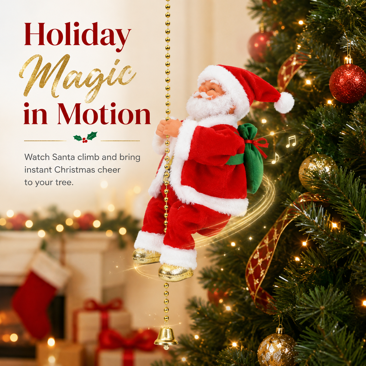 Classic climbing Santa on golden bead chain