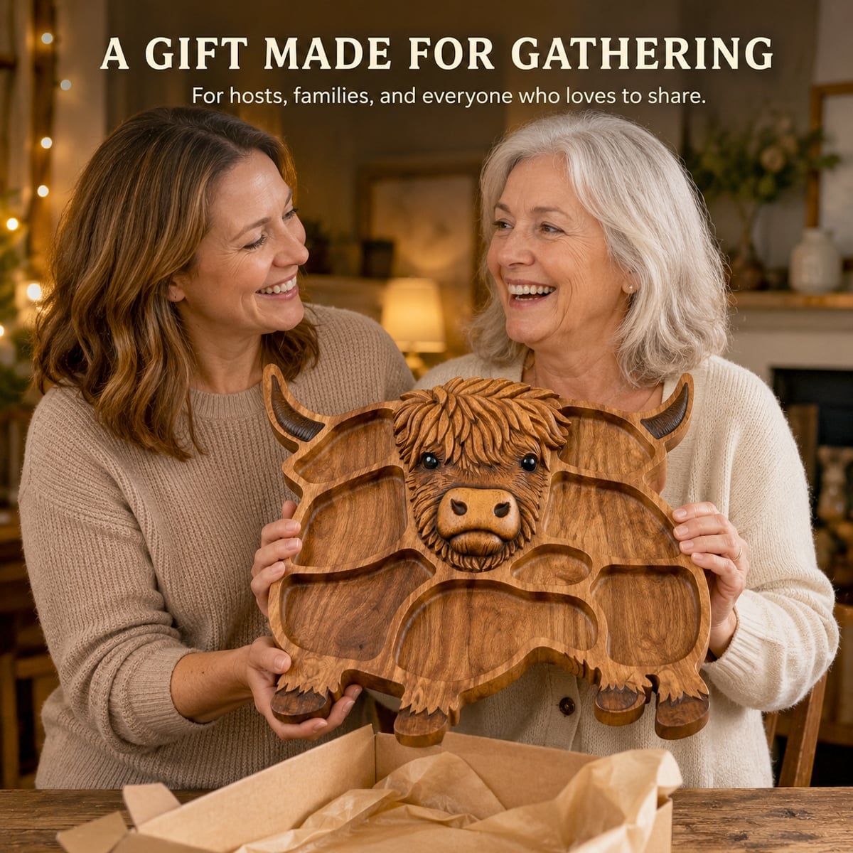🐂🌾Highland Cow Wooden Charcuterie Board🎁✨