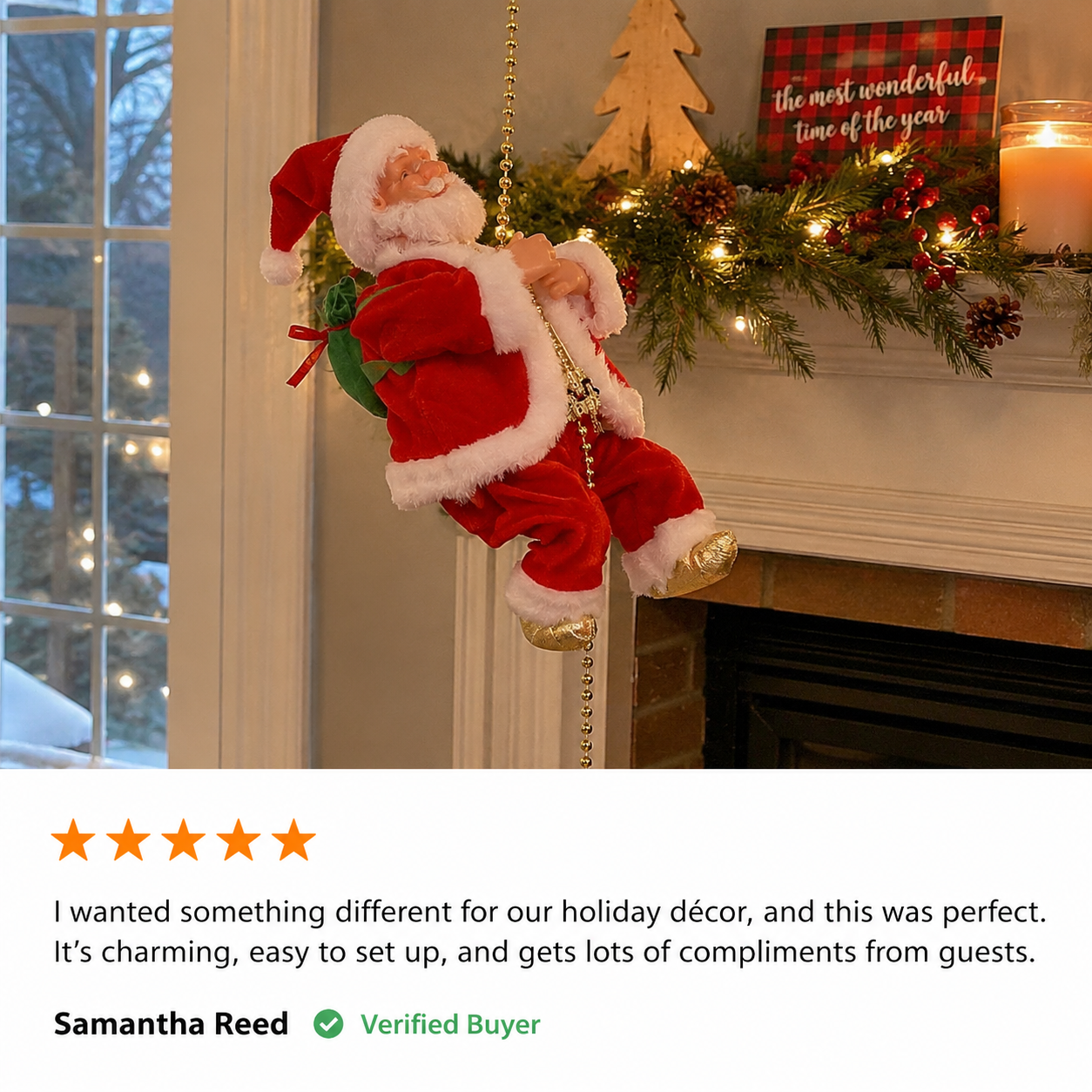 Customer climbing Santa display 1